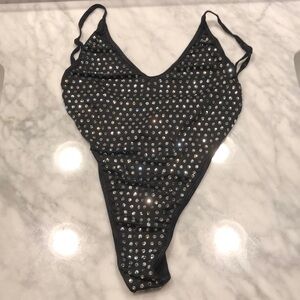 Black Rhinestone Bodysuit